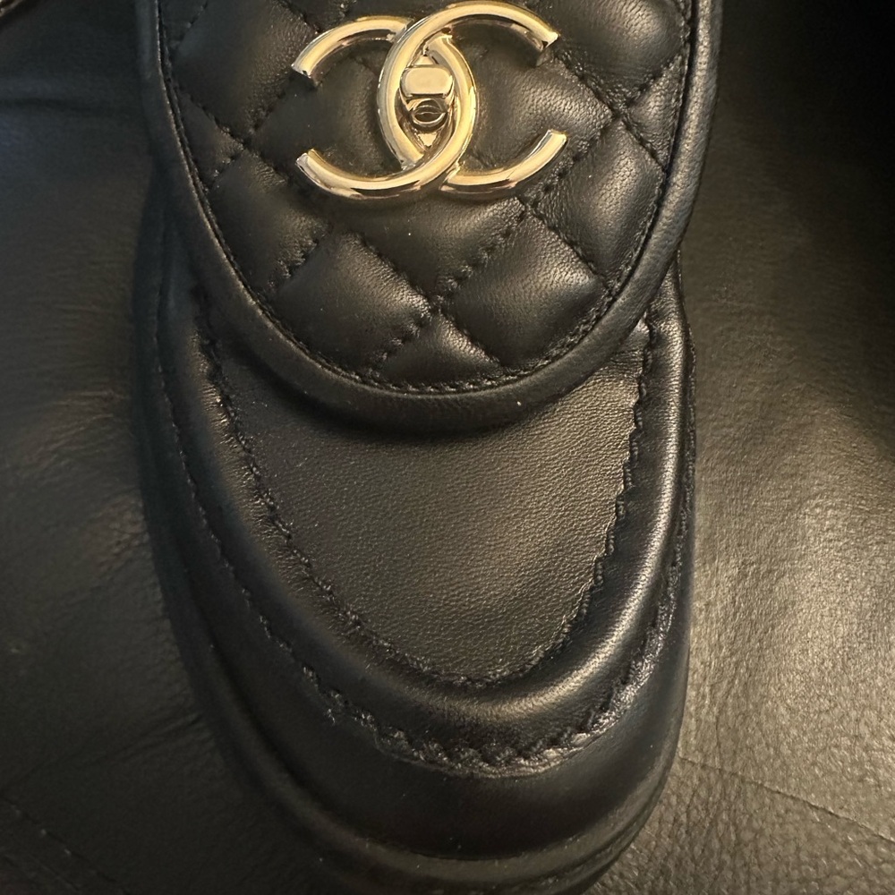 Chanel Black Loafers with Gold Accent - Picture 11 of 15